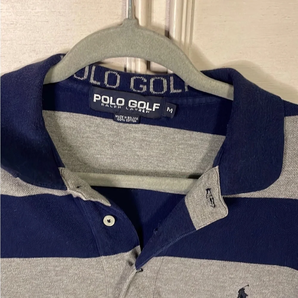 Men's Polo Golf Ralph Lauren Blue & Gray Striped Polo Shirt 100% Cotton
